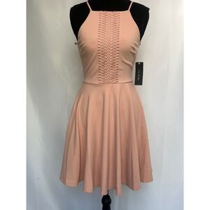 City Studio Womens Pink Soutache Halter Fit and Flare Skater Dress Size 0 NWT